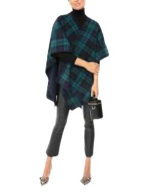 David & Young Blackwatch Plaid Ruana Poncho Wrap | Tartan Fringe One Size. NWOT